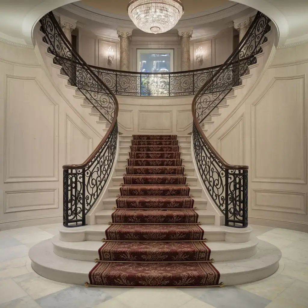 A grand curved staircase